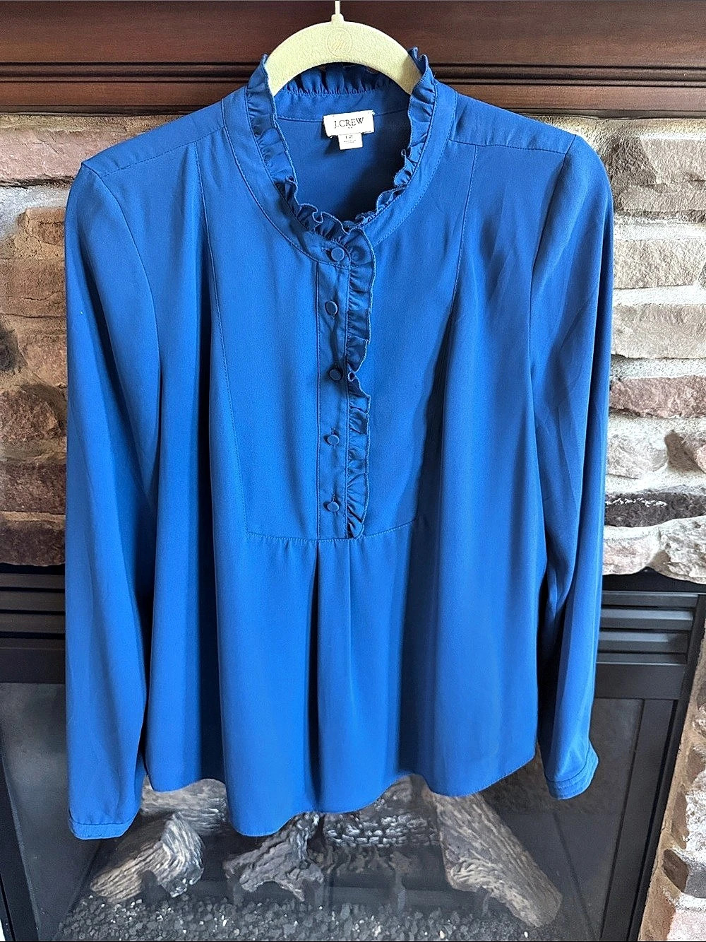 J.Crew Ruffle Neck Blouse in Blue Size 12 Like New